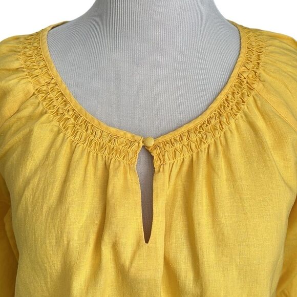 Charter Club Women’s Yellow Embroidered Boho Peasant Style Linen Top Size 16 - Picture 5 of 11